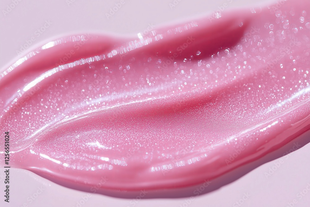 glossy pink lip gloss swatch on a smooth white surface, with a dewy and thick texture – macro beauty shot glossy pink lip gloss swatch on a smooth white surface, with a dewy and thick texture – macro beauty shot