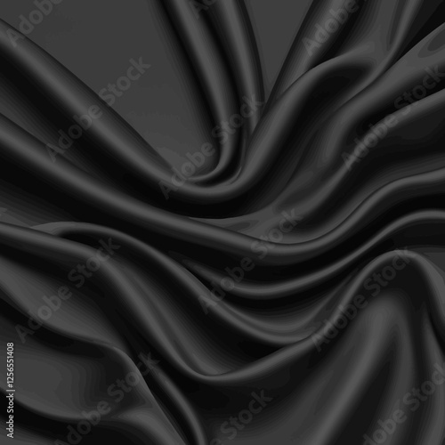 Elegant Silk Fabric: A close-up shot reveals the luxurious, flowing drape of black silk, the fabric's curves and folds catching the light to create a sense of opulence and refinement.