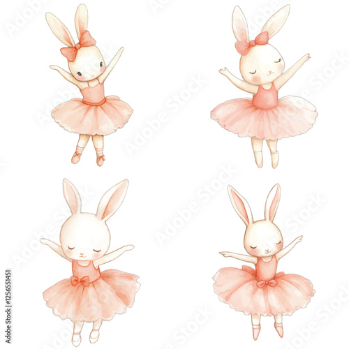 bunny ballerina watercolor illustration concept for kids