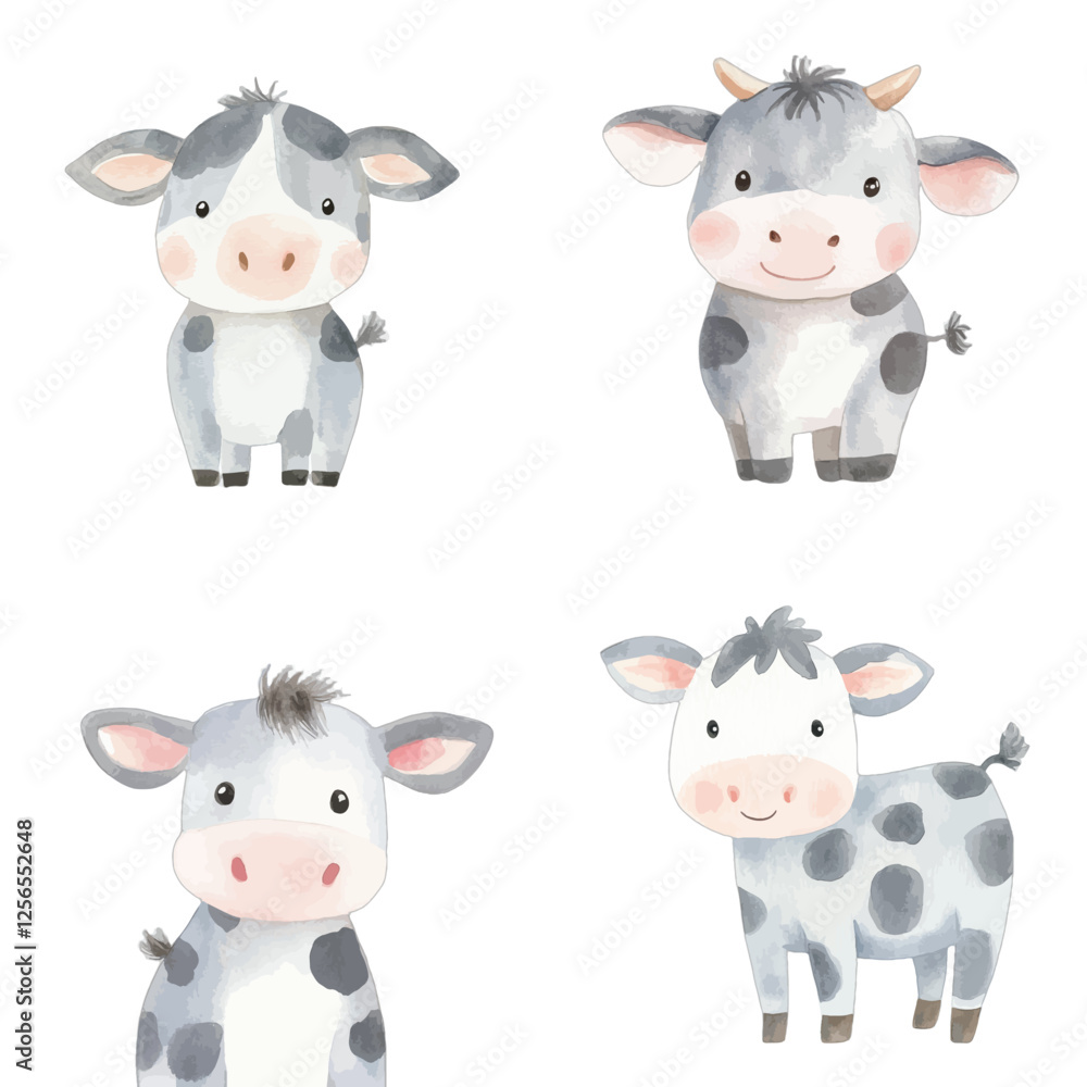 Obraz premium cow watercolor illustration concept for kids