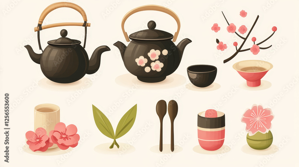 Tea preparation ceremony symbols. Vector version also available in gallery Tea preparation ceremony symbols. Vector version also available in gallery