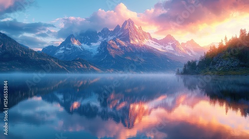 Majestic Mountain Lake Sunrise Reflection