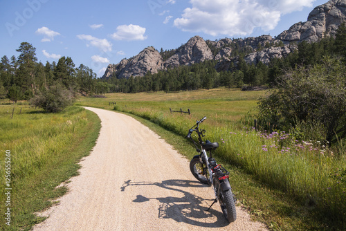 E-bike parked  on the George S. Mickelson Trail, South Dakota photo