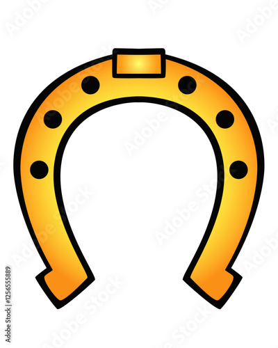 Golden horseshoe with black stroke - vector full color picture. Horseshoe - a symbol of good luck, a talisman.	