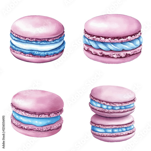 Purple macaron watercolor set hand drawn