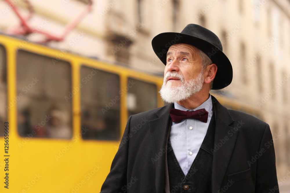 Elegant bearded senior man on city street Elegant bearded senior man on city street