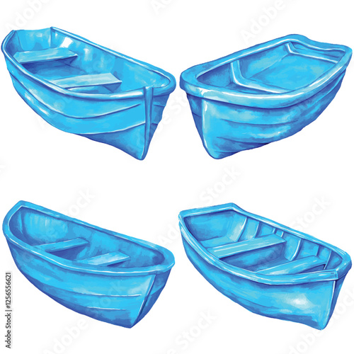 Paper boat watercolor hand drawn set