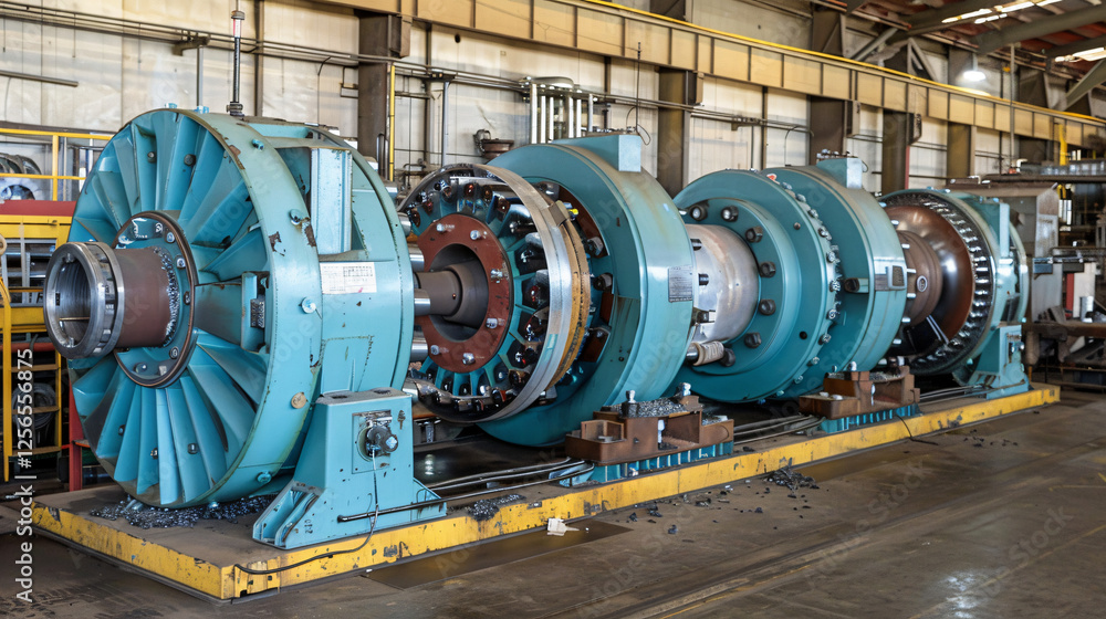 Massive machinery in an ironworks facility, emphasizing the strength and power of the machines, with large steel components and smelting equipment in action. Massive machinery in an ironworks facility, emphasizing the strength and power of the machines, with large steel components and smelting equipment in action.