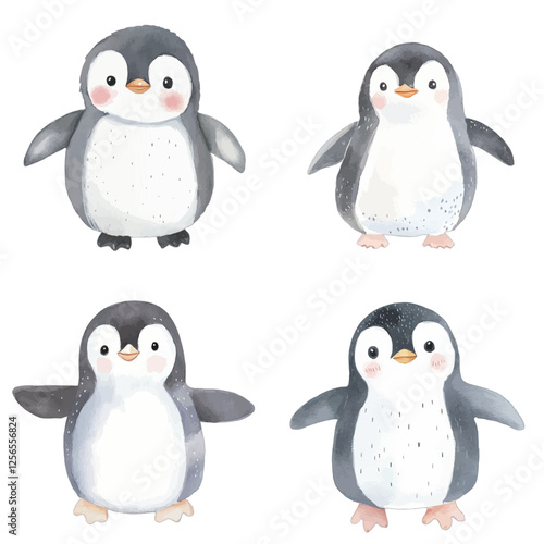 penguin watercolor illustration concept for kids