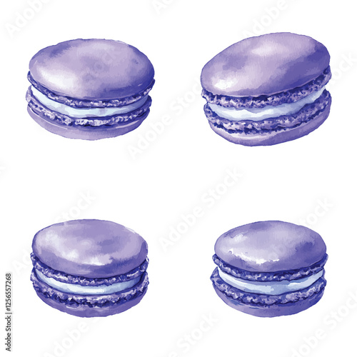 Red macaron watercolor set hand drawn