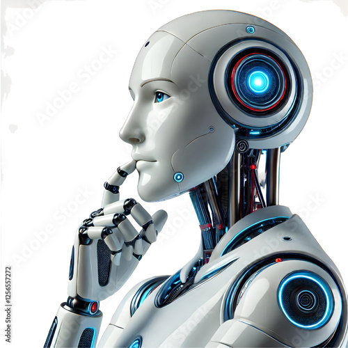 ai robot thinking, side view isolated on white background