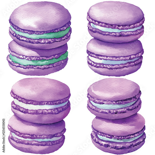 Pink macaroon stack watercolor set hand drawn