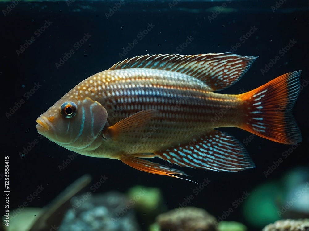 Colorful Gourami Fish Swimming in a Freshwater Aquarium Underwater Scene Colorful Gourami Fish Swimming in a Freshwater Aquarium Underwater Scene