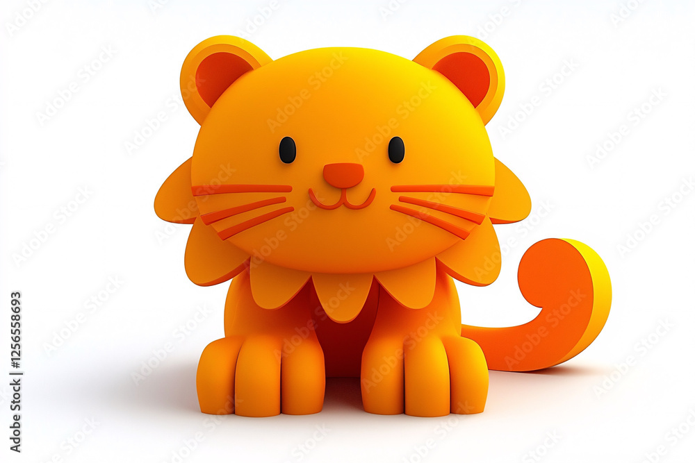 Bright orange cartoon lion with a cute, simplified design sitting against a clean white backdrop. Bright orange cartoon lion with a cute, simplified design sitting against a clean white backdrop.