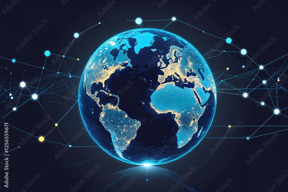 Fototapeta premium Global Network Connection Illustration: Earth Map and Globe Composition for Future Digital Communication