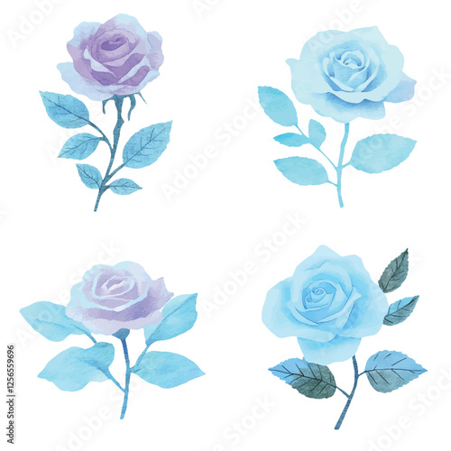 Rose watercolor hand drawn set
