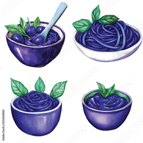 Red pasta sauce watercolor set hand drawn
