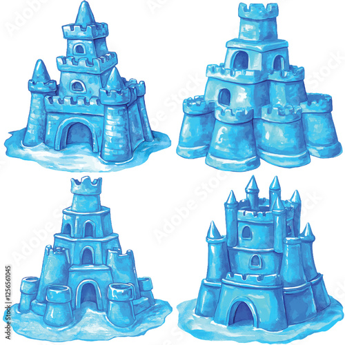 Sandcastle watercolor hand drawn set collection