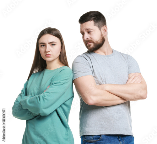 Konstfotografi Resentful couple with crossed arms on white background