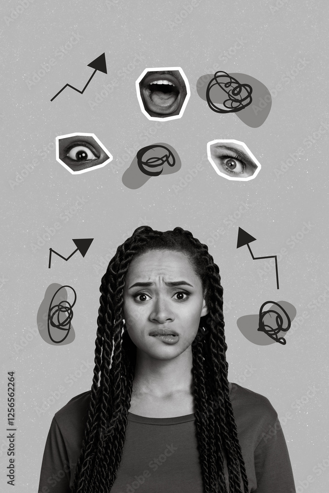 Φωτογραφία Artwork magazine collage picture of stressed depressed lady under bullying attac