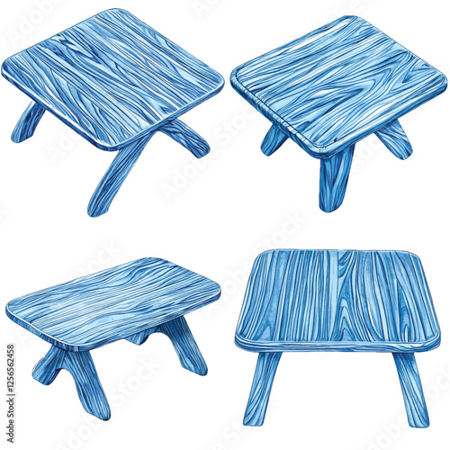 Wooden table watercolor hand drawn set