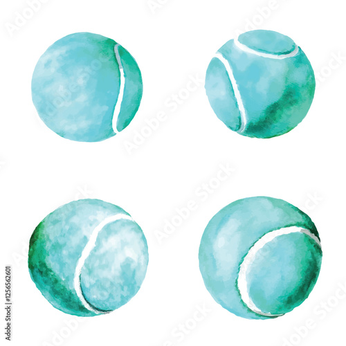 yellow tennis ball watercolor hand drawn illustration concept