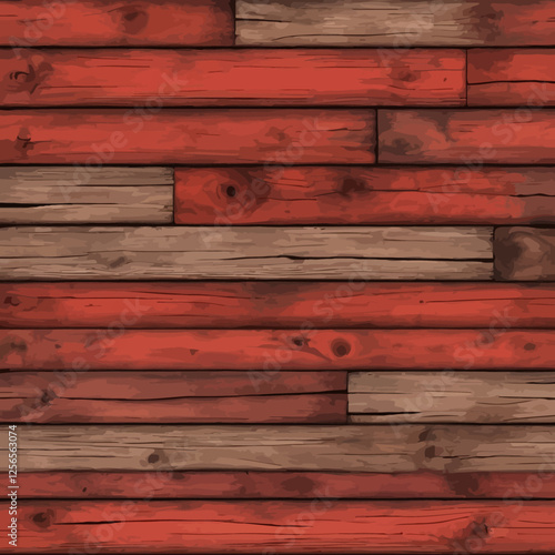 Rustic Wood Texture: A detailed flat lay of weathered wooden planks in a striking red hue, exuding a raw, natural charm. Perfect for backgrounds and design elements.