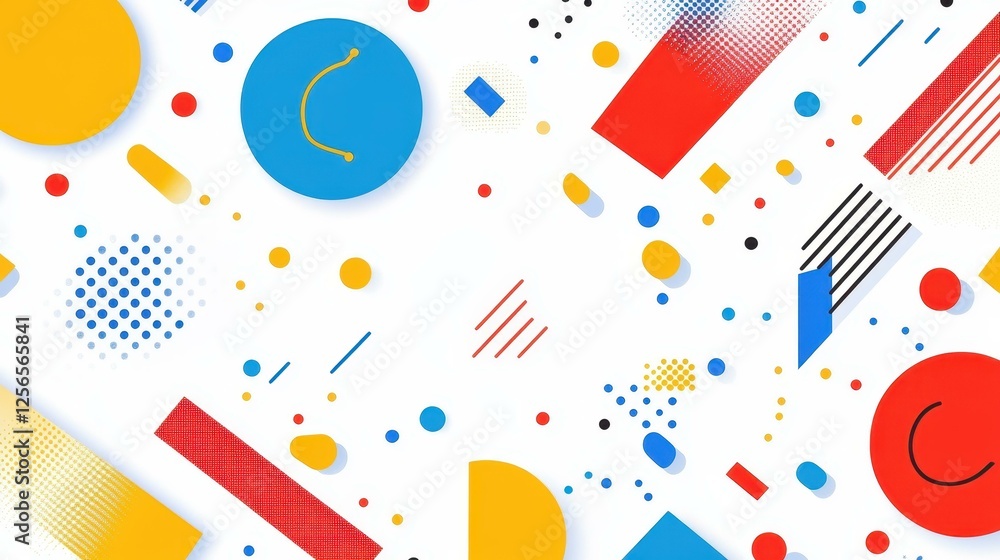 Bright geometric shapes dance across a white canvas, creating a vibrant and modern flat illustration. A fun cartoonstyle design awaits Bright geometric shapes dance across a white canvas, creating a vibrant and modern flat illustration. A fun cartoonstyle design awaits