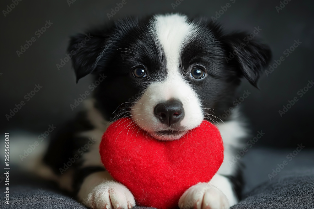 Adorable Border Collie puppy with heart, showcasing cute and playful dog expression Adorable Border Collie puppy with heart, showcasing cute and playful dog expression