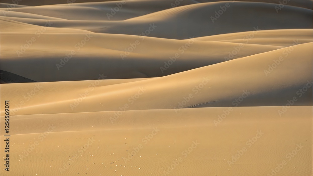 Golden sand dunes with smooth curves and play of light in a desert landscape Golden sand dunes with smooth curves and play of light in a desert landscape