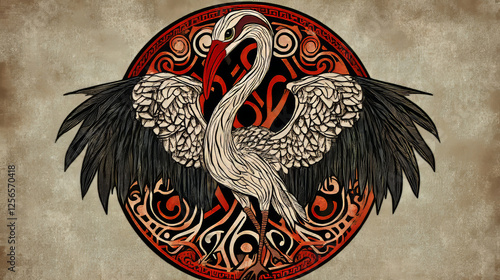 Stork birds in celtic ornament for medieval style design. Jpeg version also available in gallery photo