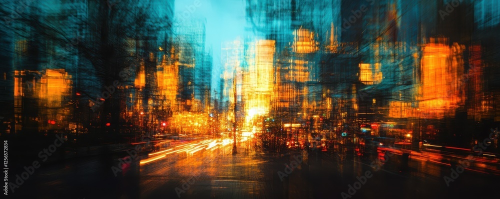 Abstract urban cityscape at twilight with motion blur and bright lights Abstract urban cityscape at twilight with motion blur and bright lights