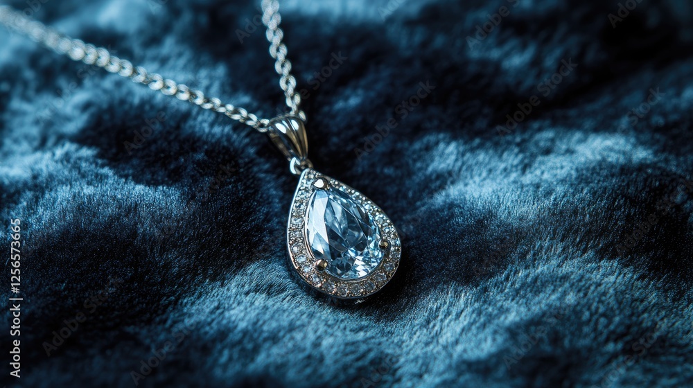Fototapeta premium Luxury diamond pendant necklace on a soft velvet background.