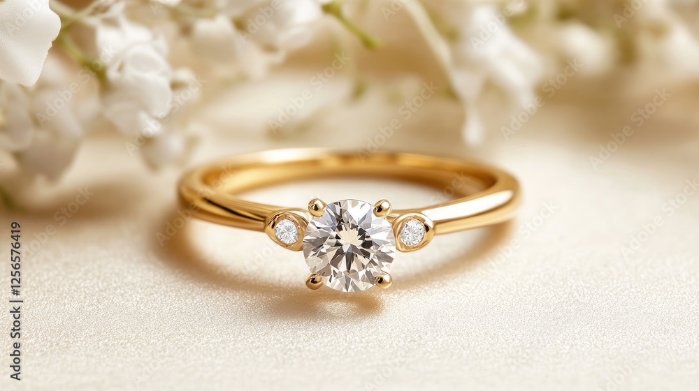 Romantic solitaire engagement ring with a glowing gemstone. Romantic solitaire engagement ring with a glowing gemstone.