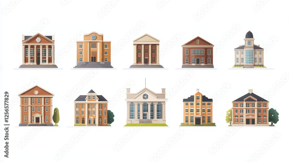 Set of university and college symbols isolated on white or template. Vector version also available in gallery Set of university and college symbols isolated on white or template. Vector version also available in gallery