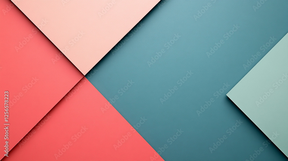 Modern geometric composition with intersecting pastel panels in coral, peach, and teal tones Modern geometric composition with intersecting pastel panels in coral, peach, and teal tones