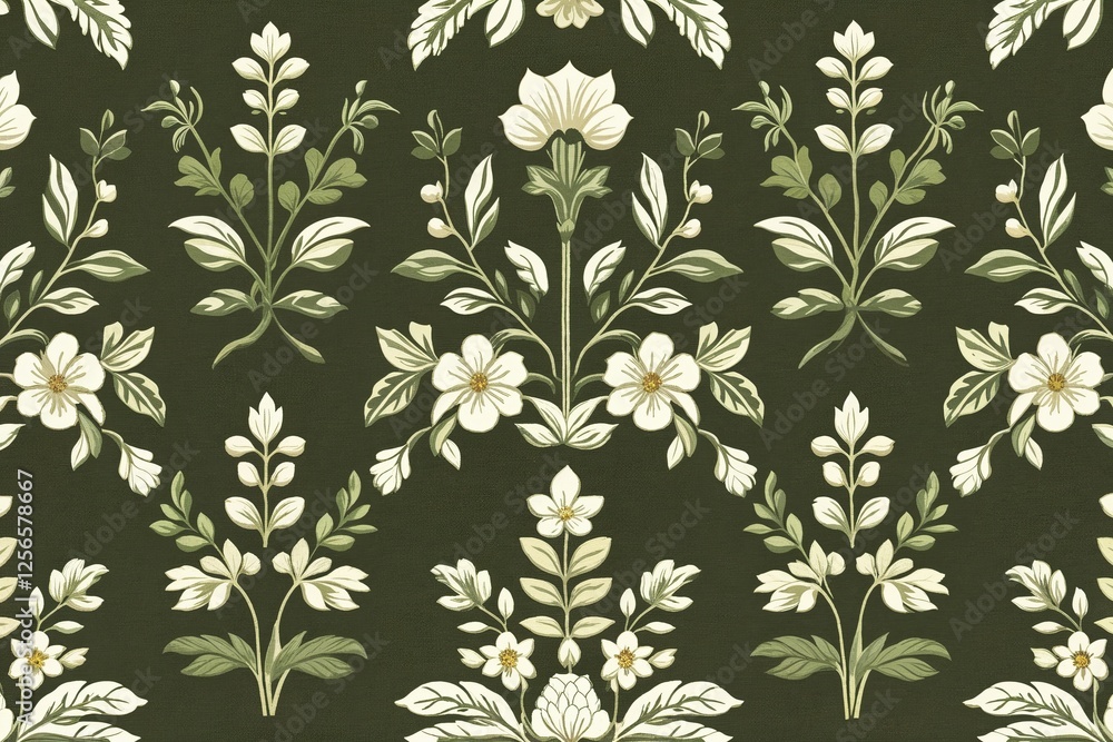 Seamless Woven Texture of Olive Green and Cream with Botanical Details for Inviting Home Decor Seamless Woven Texture of Olive Green and Cream with Botanical Details for Inviting Home Decor