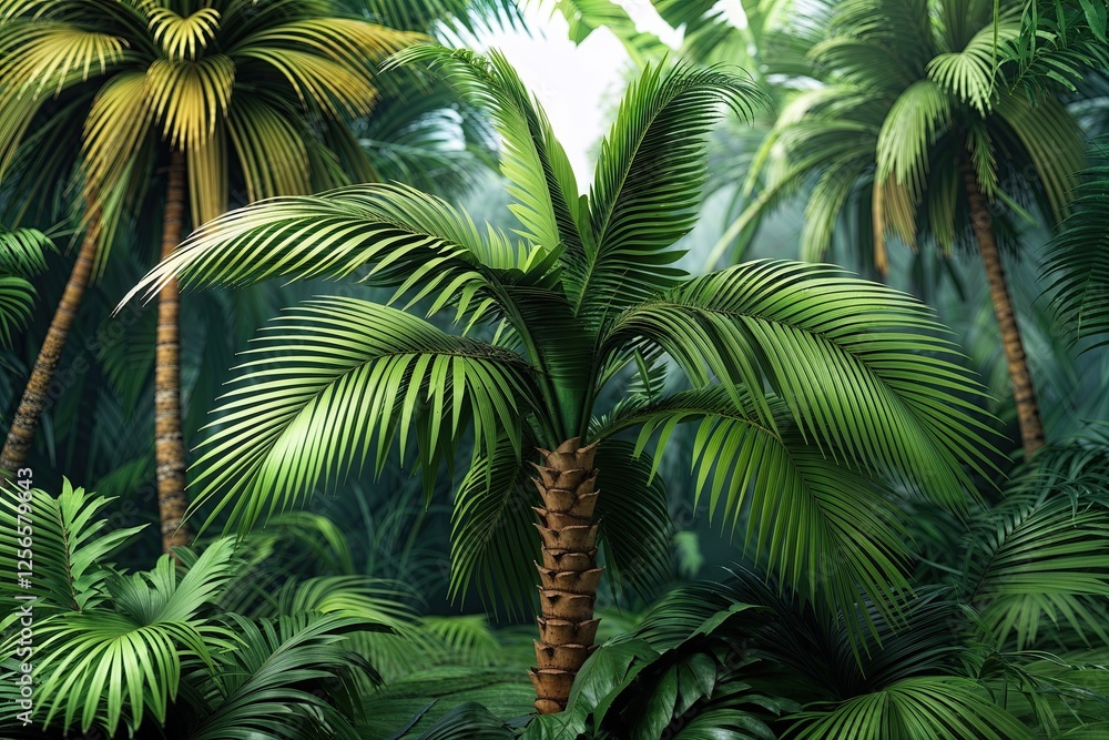 Fototapeta premium Vivid 3D Render of Isolated Palm Leaf in Lush Tropical Setting