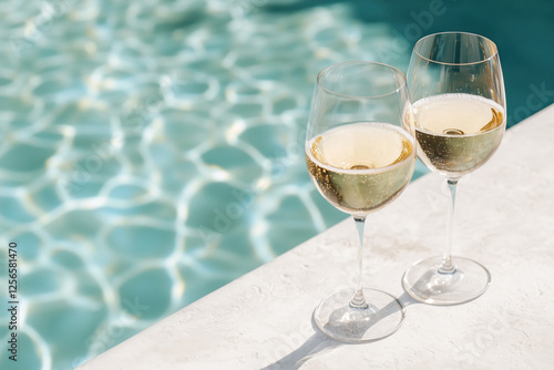Glasses of white wine served by the pool