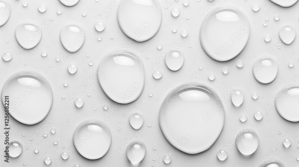 Glimmering water droplets rest on a bright white backdrop, creating a serene and refreshing visual effect. Glimmering water droplets rest on a bright white backdrop, creating a serene and refreshing visual effect.