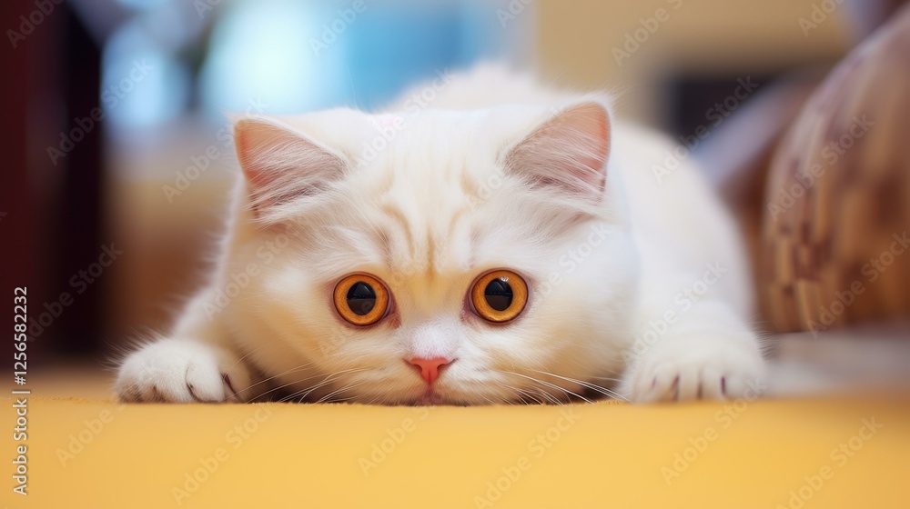A fluffy white cat sprawled on the warm floor of a cozy living room, enjoying the suns gentle rays. A fluffy white cat sprawled on the warm floor of a cozy living room, enjoying the suns gentle rays.