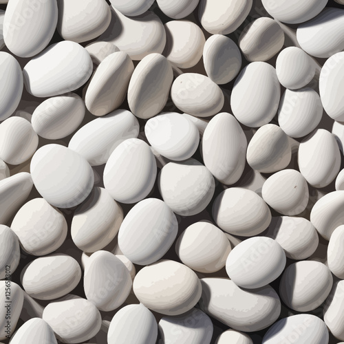 White Pebbles Texture: A close-up shot reveals a collection of smooth, off-white pebbles, creating a calming and textural background.  The subtle variations in tone and shape add visual interest.