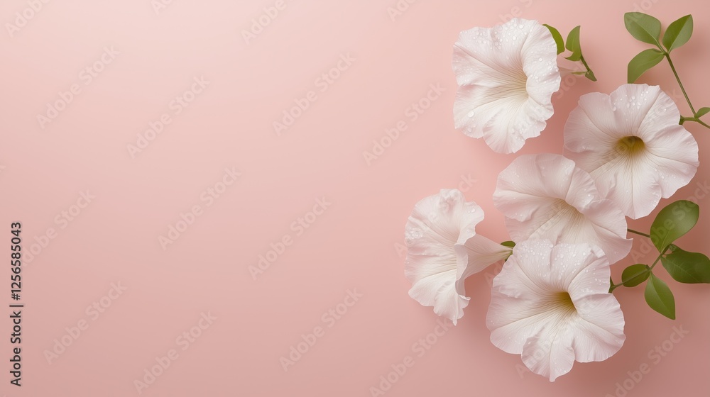 Delicate White Flowers on Blush Pink:  A cluster of elegant, creamy white flowers arranged on a soft blush pink background, creating a delicate and airy floral composition.