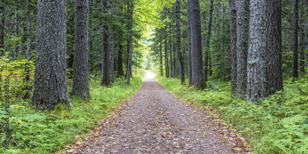 Φωτογραφία Wooded trails embraced by vibrant greenery, fallen leaves forming a natural blanket, instilling tranquility and reflection in nature's embrace