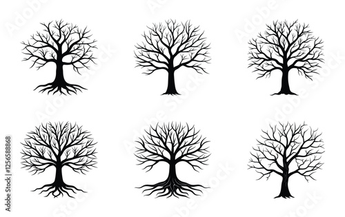 Dead Tree without Leaves Illustration silhouettes set on white background