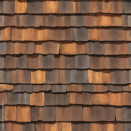 Rustic Roof Tiles Texture: Close-up view of aged, rustic roof tiles in shades of brown and dark brown, showcasing their textured surface and natural wear.