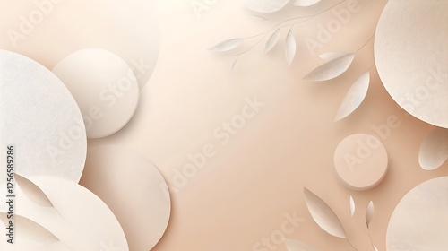 Abstract Beige Background with Elegant Leaf and Circle Design