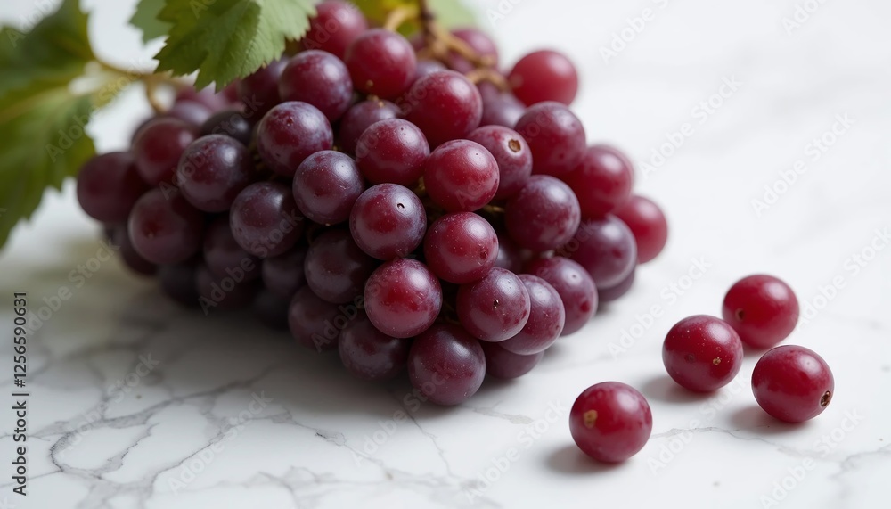 Fresh Red Grapes on Marble Surface Juicy Fruit Bunch Healthy Food Photography