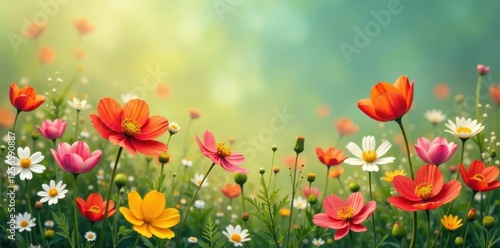 Blooming meadow with a mix of flowers, garden, natural