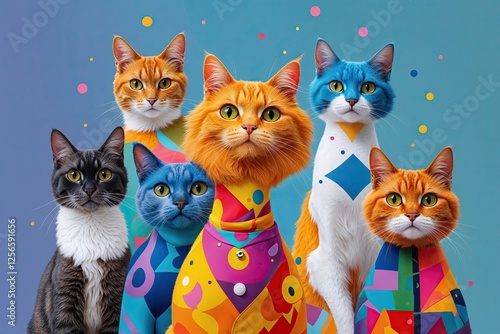 Colorful and Playful Eclectic Cat Creature Portraits in a Bright and Stylish Composition photo